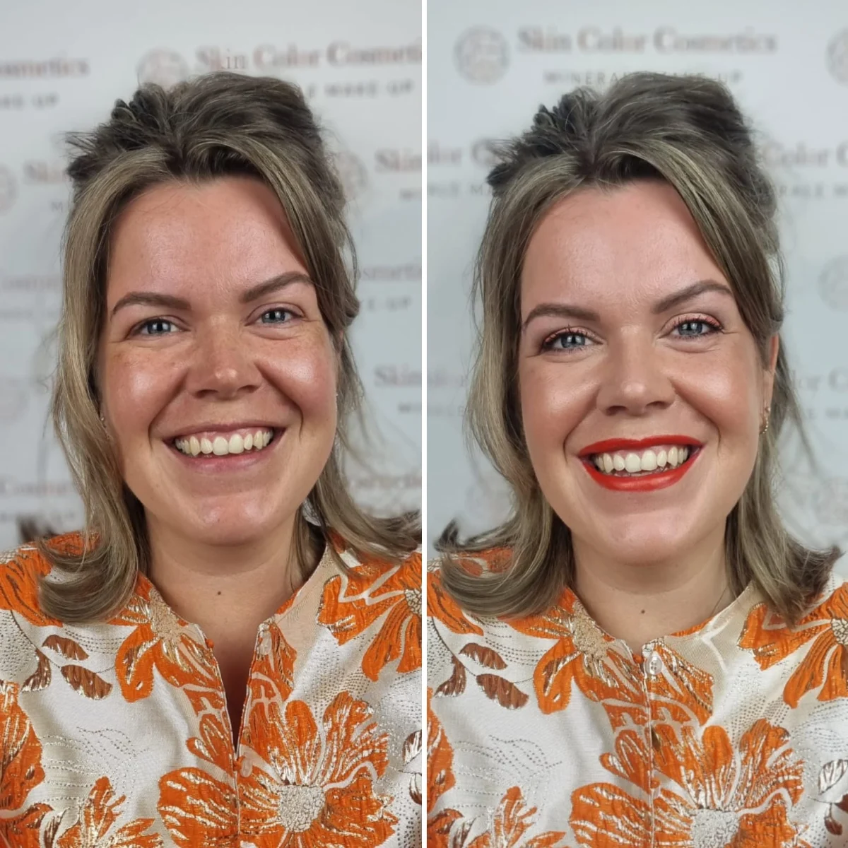 Voor en na persoonlijk make-upadvies met rode lipkleur bij Studio Rosa Hoevelaken